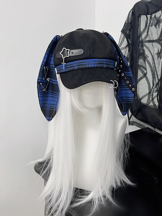 Punk Bunny Ear Plaid Baseball Cap