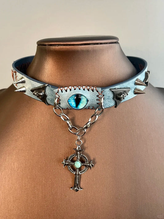 Blue Leather Choker