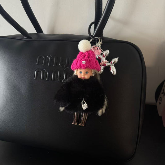 Handmade Barbie princess bag charm, luxurious and cute accessory for Miu Miu, Chanel, Prada, LV, Coach, Balenciaga, Fendi, Loewe bags, perfect gift for fashion lovers.