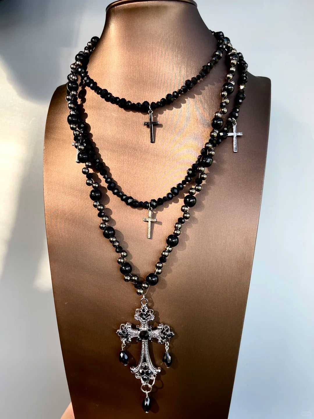 Gothic Cross Black Multi-Layer Necklace – Bold & Dramatic, $9.9 Gothic Cross Black Multi-Layer Necklace – Bold & Dramatic, $9.9