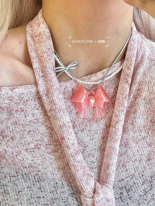 Exclusive Pearl Necklace with 3D Printed Bow Pendant