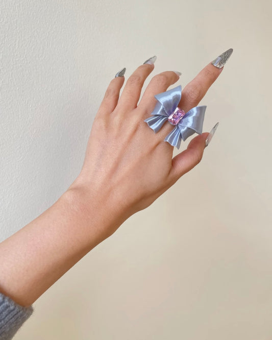 3D printed bow ring with zircon, silky bold statement accessory in multiple sizes, handmade fashion jewelry