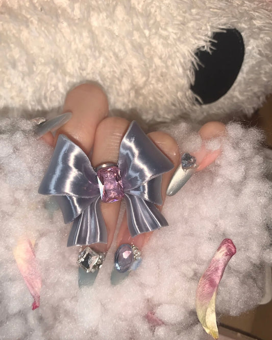 3D printed bow ring with zircon, silky bold statement accessory in multiple sizes, handmade fashion jewelry