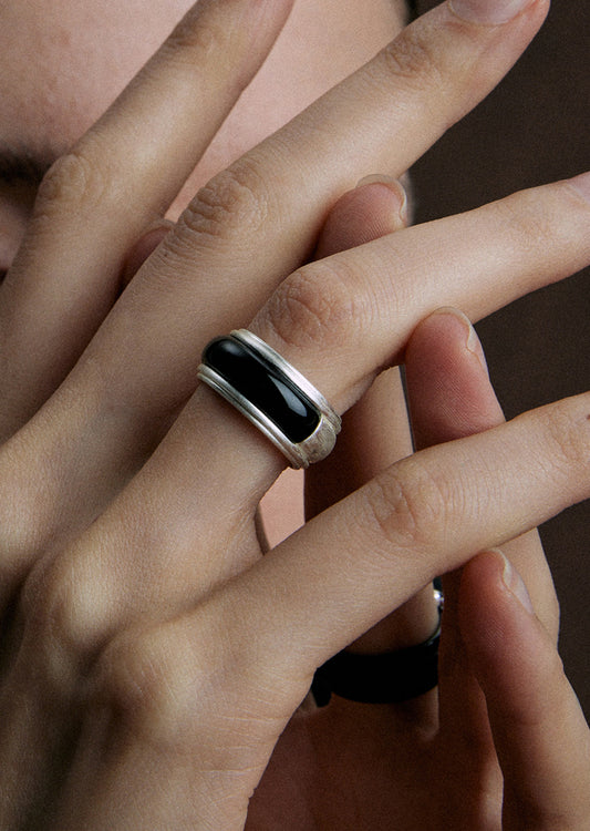 DARK ECHO Black Onyx Inlay Ring: