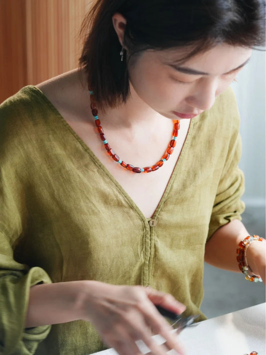 Celestial Glow Amber Turquoise Necklace