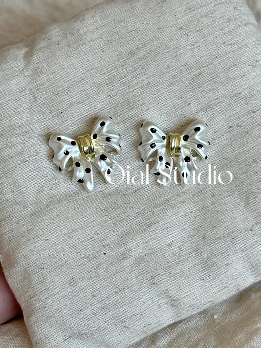 Matte Silver Bow Polka Dot Earrings