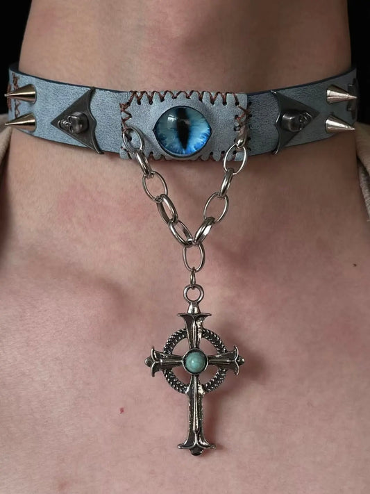 Blue Leather Choker