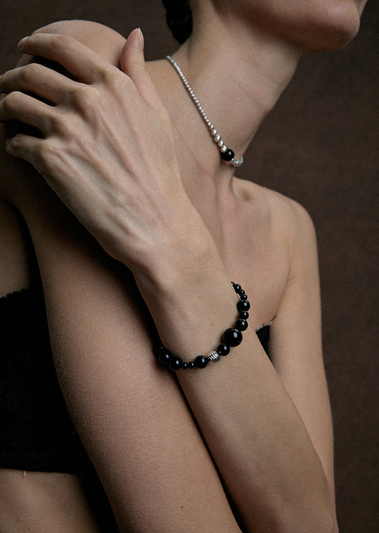 DARK ECHO Black Onyx Beaded Bracelet