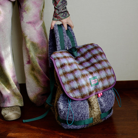 Textured Mixed-Media Plush Backpack