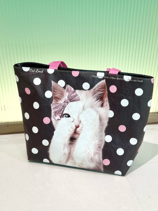 Polka Dot Cat Tote Bag