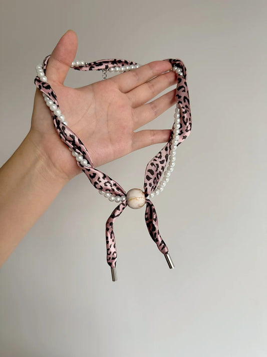 Pink Leopard Scarf Necklace