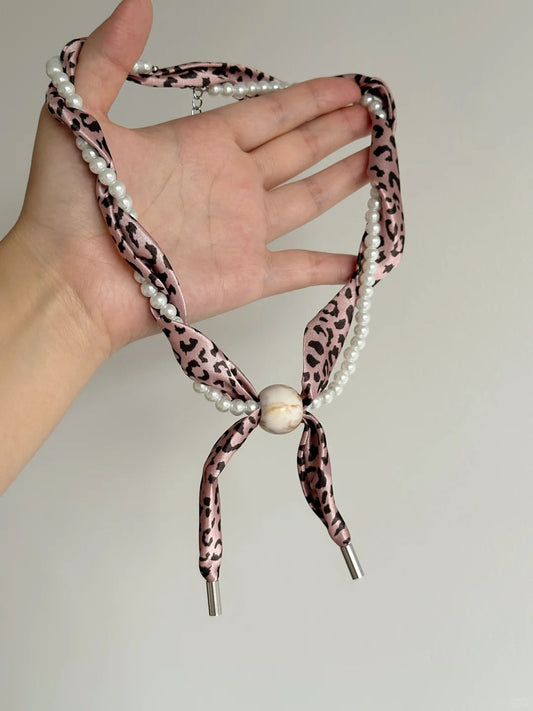 Pink Leopard Scarf Necklace