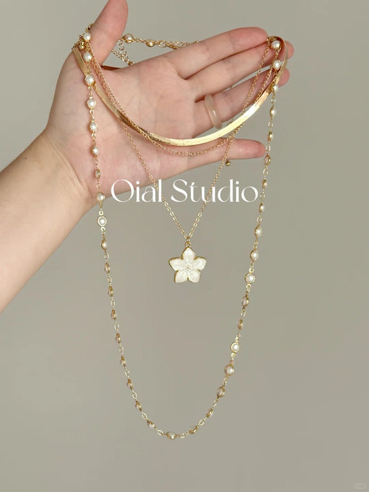 Pearl Jasmine Layered Necklace Set