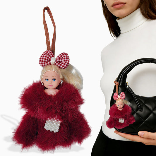 Burgundy Fux Barbie Bag Charm