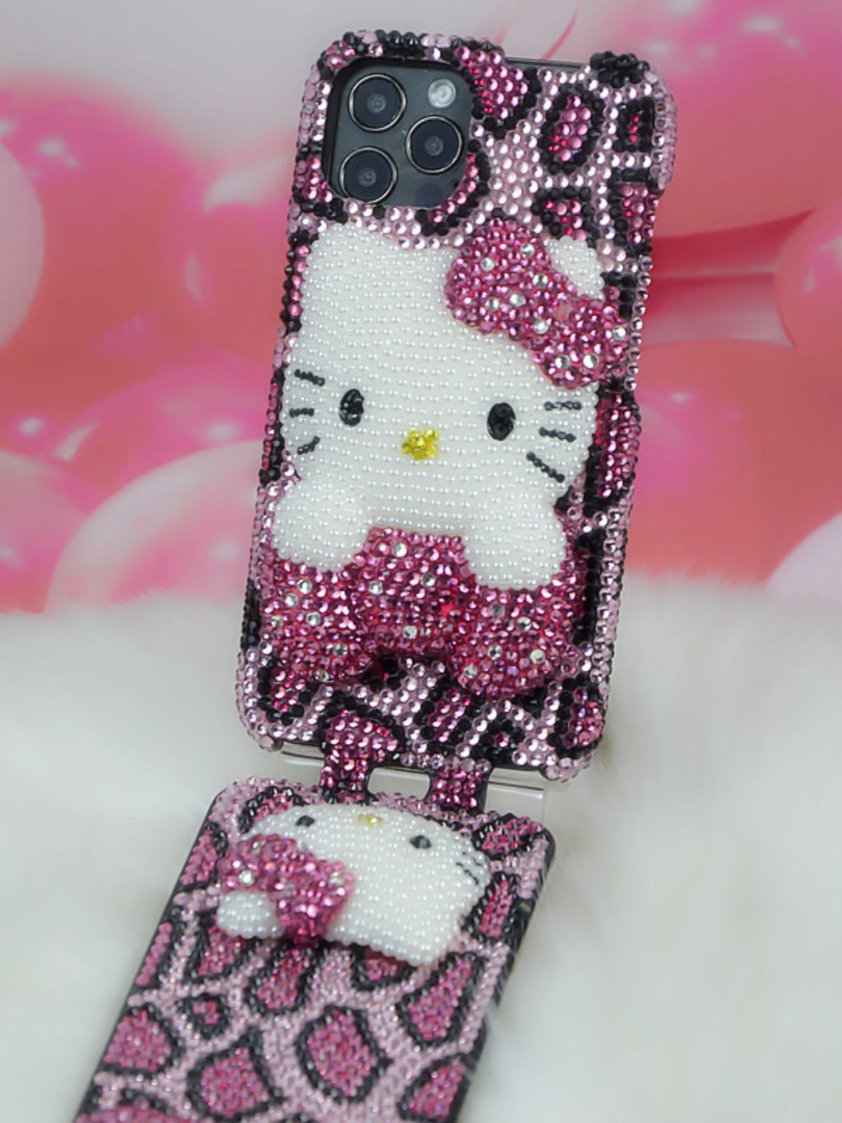 Handcrafted Rhinestone Pink Leopard Print Hello Kitty Full-Cover Flip iPhone Case – Gagagleam Handcrafted Rhinestone Pink Leopard Print Hello Kitty Full-Cover Flip iPhone Case – Gagagleam