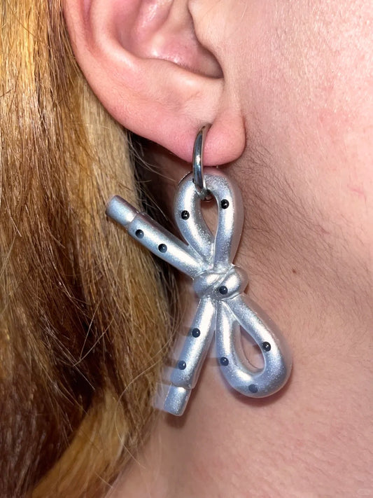 Silver Polka Dot Bow Earrings