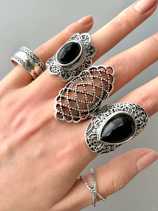 Obsidian Ring Set