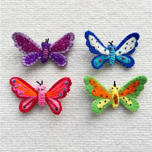 Handmade Wool Felt Embroidered Butterfly Brooch