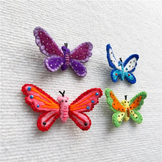 Handmade Wool Felt Embroidered Butterfly Brooch