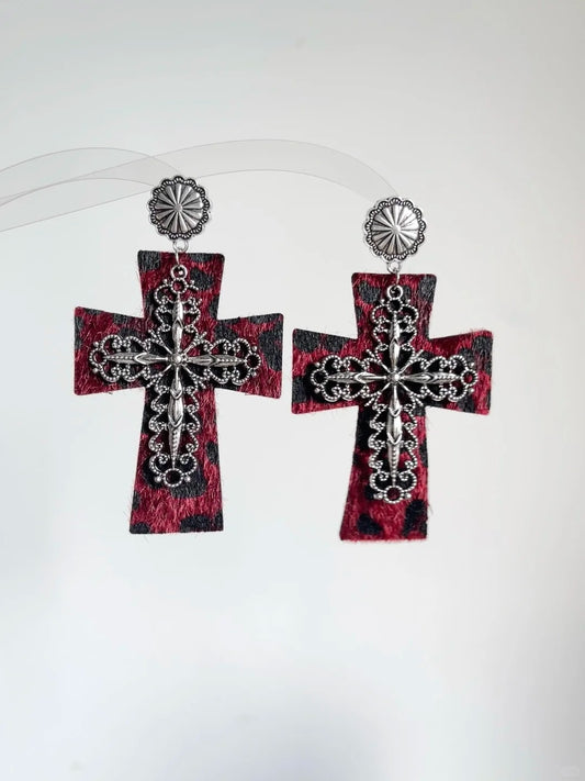 Leopard Cross Earrings