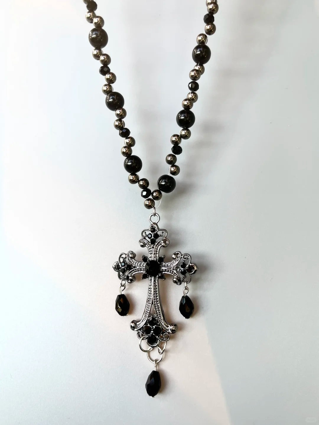 Gothic Cross Black Multi-Layer Necklace – Bold & Dramatic, $9.9