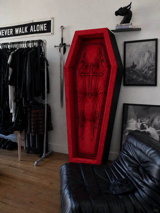 Gothic Coffin Velvet Bed for Humans