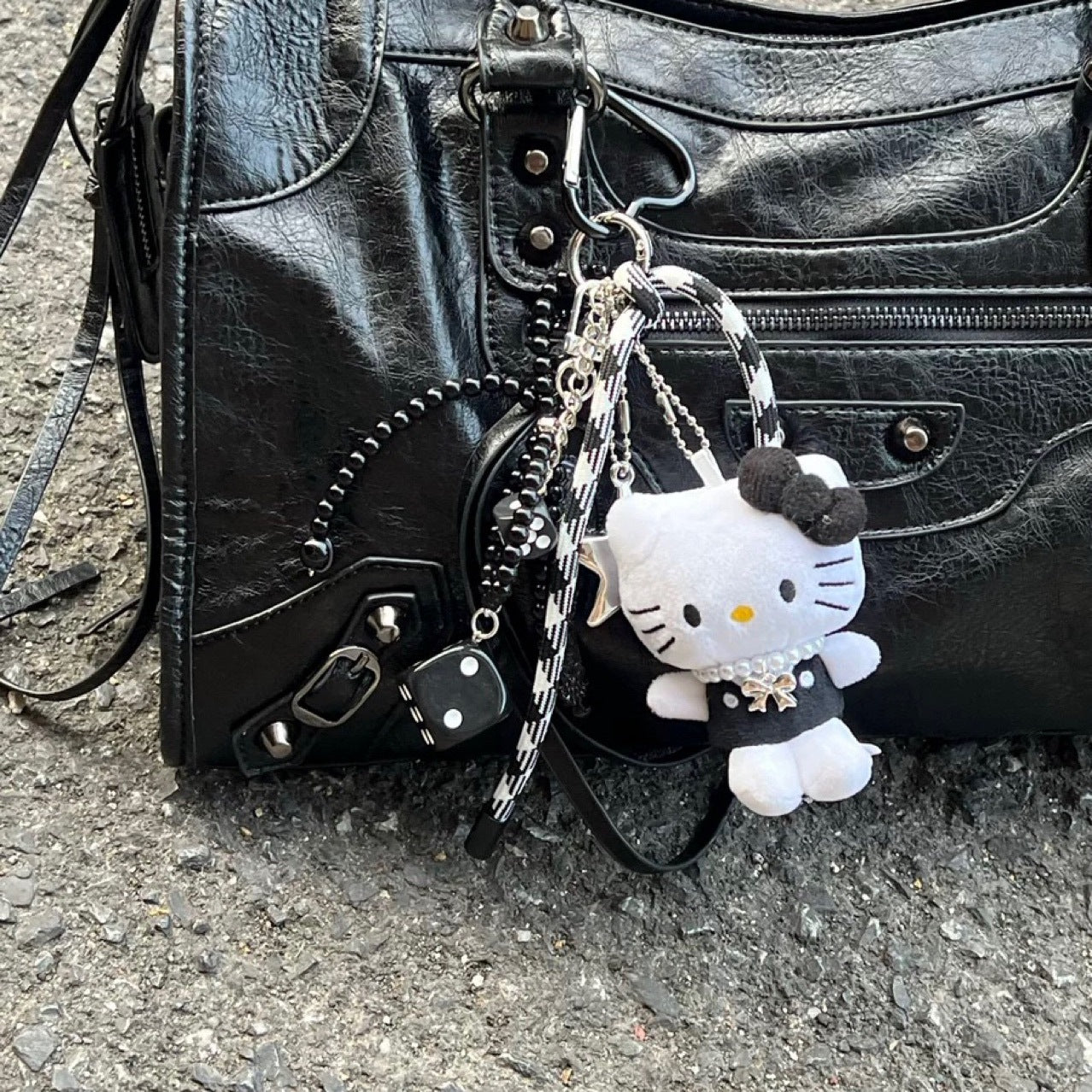 hello kitty backpack lv Handmade Black & White Hello Kitty Bag Charm