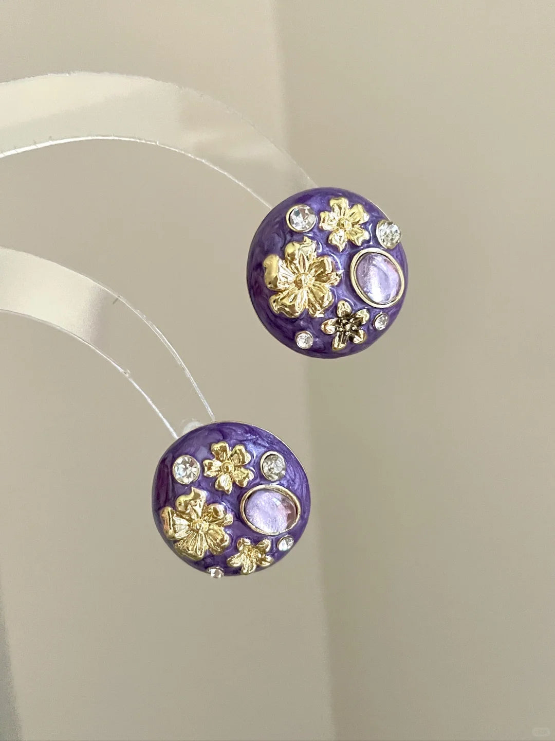 purple-enamel-gold-flower-stud-earrings-high-quality-women-jewelry-clearance-under-10-dollars