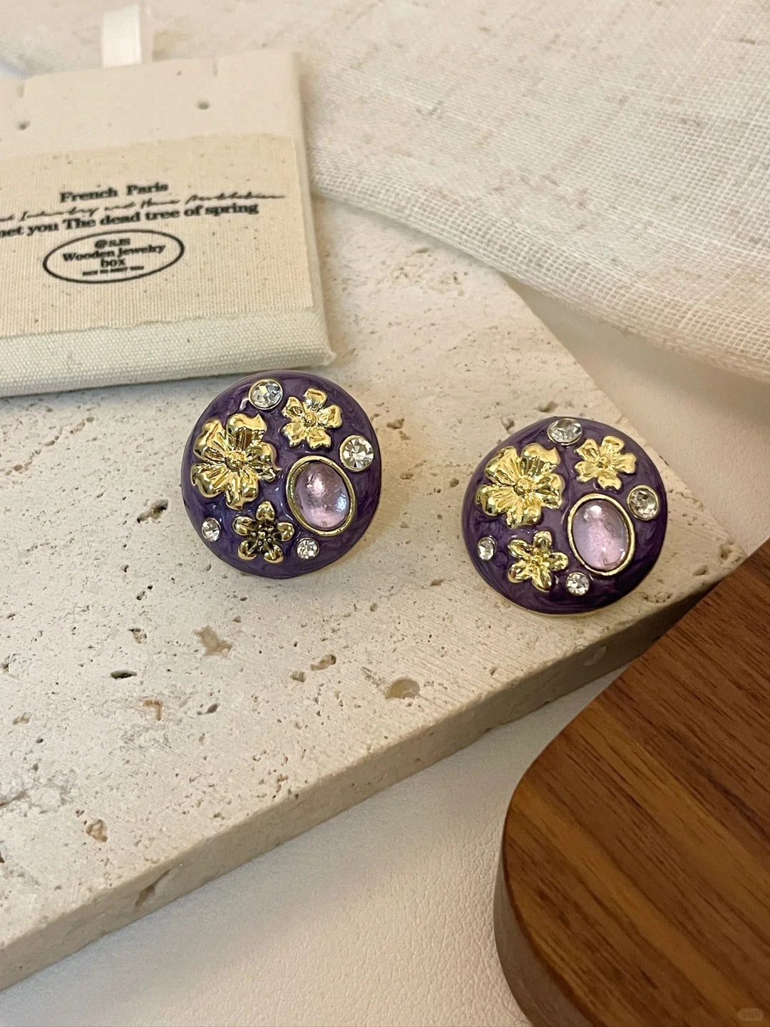 purple-enamel-gold-flower-stud-earrings-high-quality-women-jewelry-clearance-under-10-dollars
