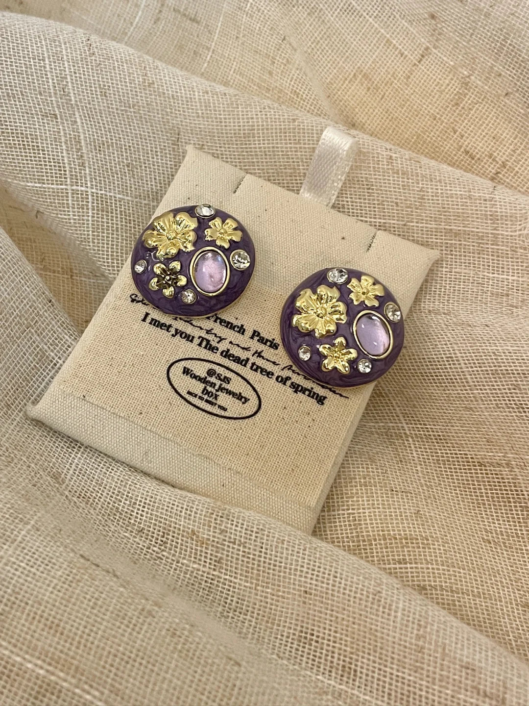 purple-enamel-gold-flower-stud-earrings-high-quality-women-jewelry-clearance-under-10-dollars
