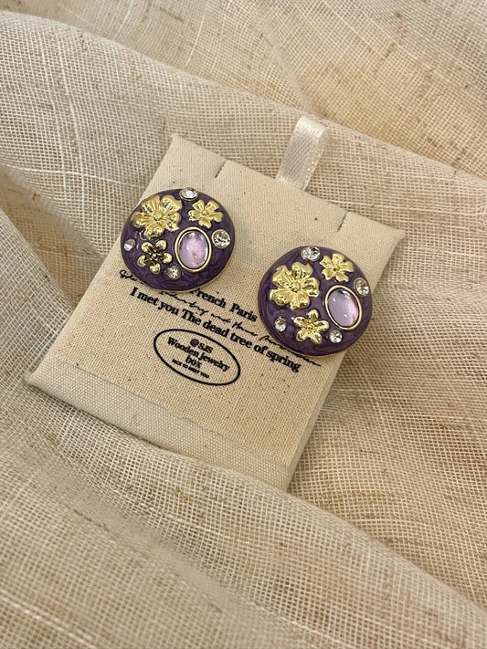 purple-enamel-gold-flower-stud-earrings-high-quality-women-jewelry-clearance-under-10-dollars
