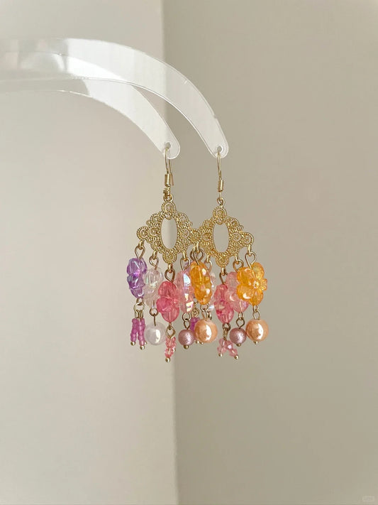 Pastel Floral Tassel Earrings