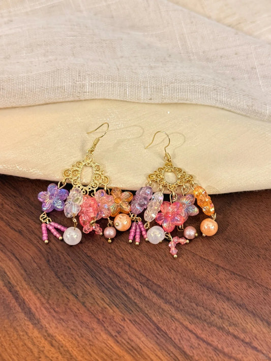 Pastel Floral Tassel Earrings