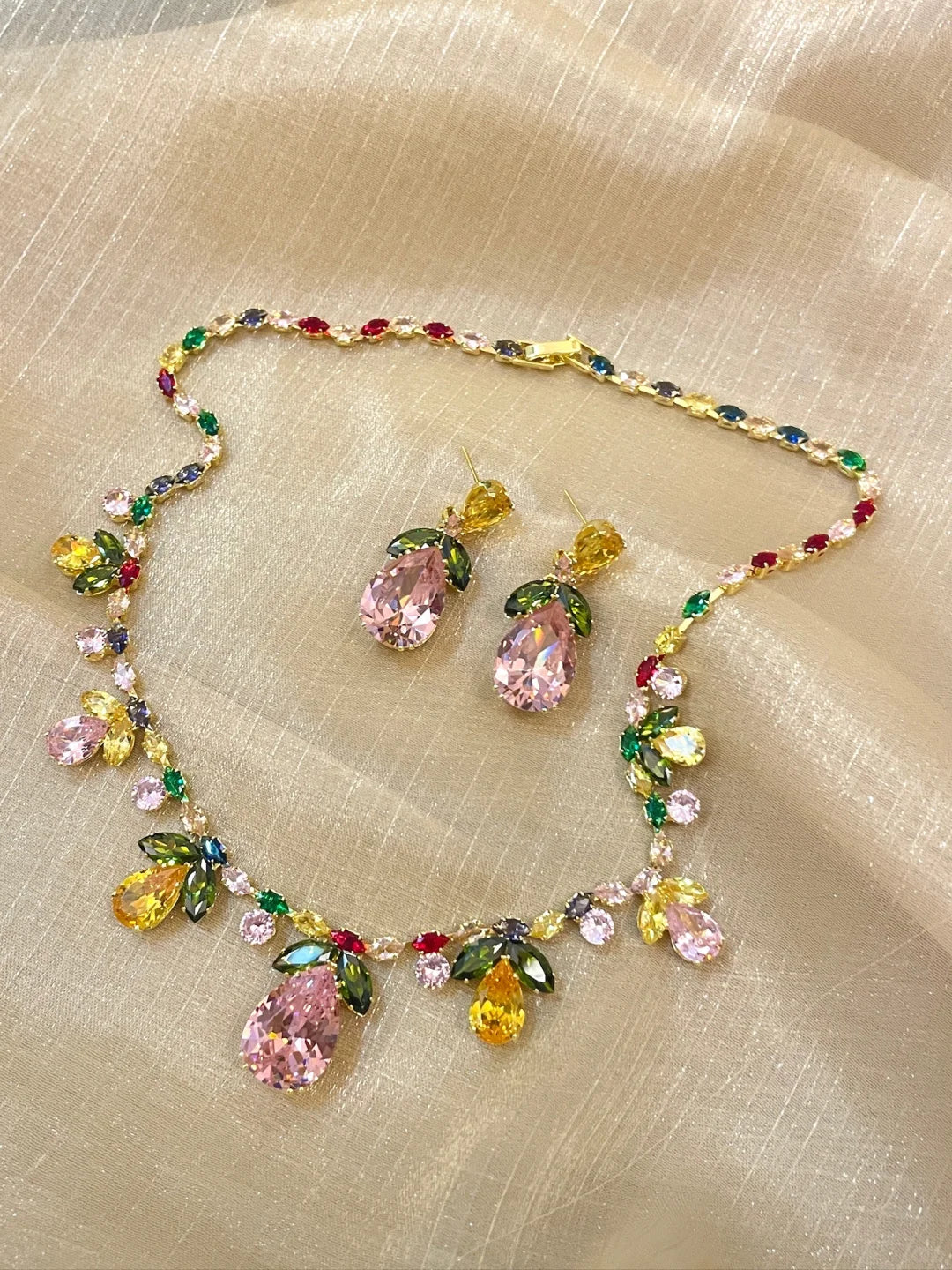  spring-flower-fairy-colorful-crystal-necklace-earrings-set-women-jewelry-clearance