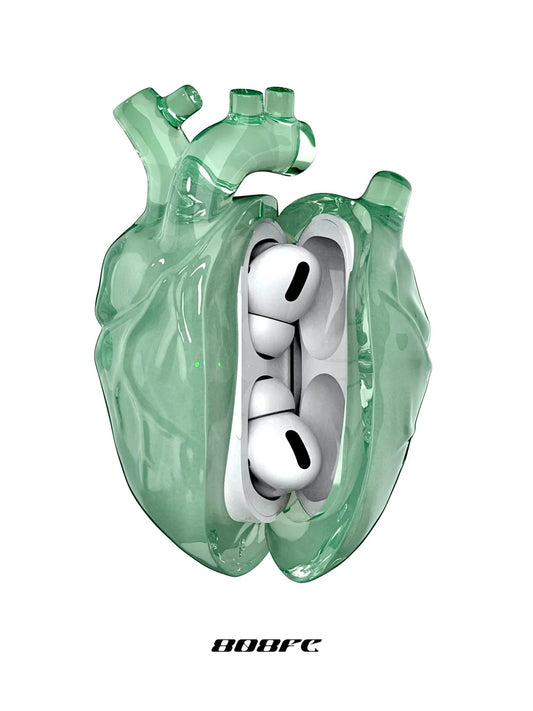 808FC Green Heart-Shaped Liquid Silicone Protection Case for AirPods