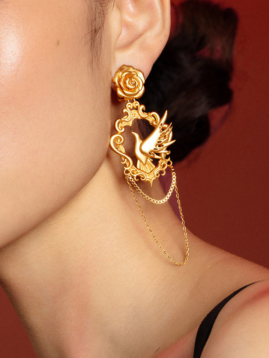 Thornbird with Rose  Earrings