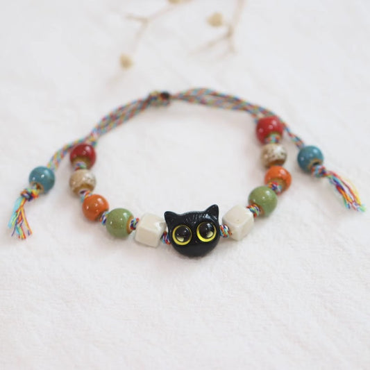 Ceramic Cat Braided Bracelet