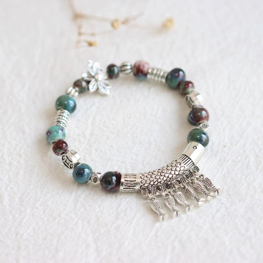 Handmade Ceramic Fish Tassel Bracelet