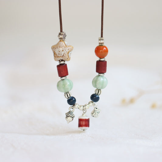 Ceramic Characters of Luck and  Prosperity Necklace