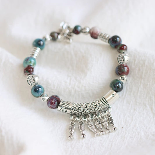 Handmade Ceramic Fish Tassel Bracelet