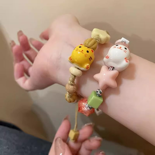 Ceramic Three Color Cat Braided Bracelet