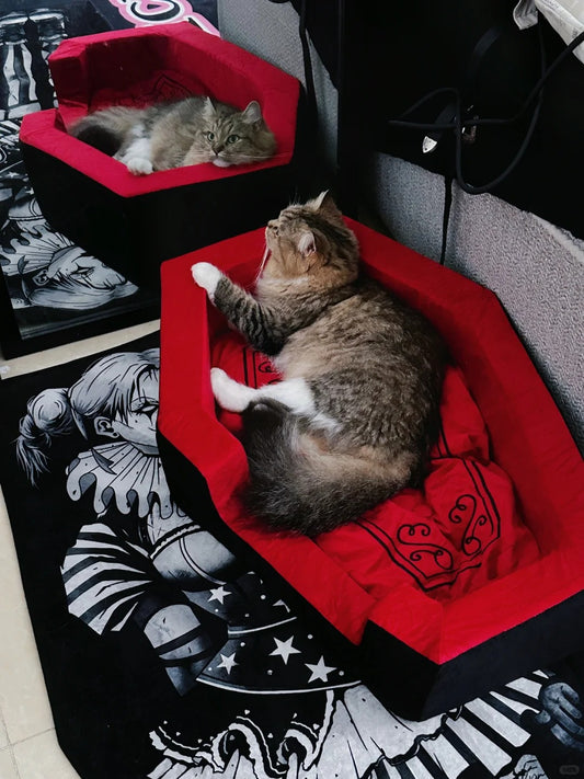 Handmade Gothic Coffin Velvet Cat Bed