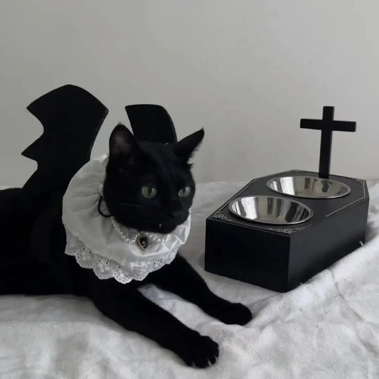 Handmade Gothic Wooden Coffin Cat Bowl