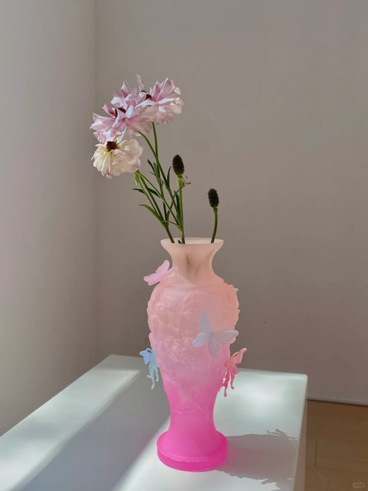 Gradient Pink Butterfly Dream 3D Printed Vase