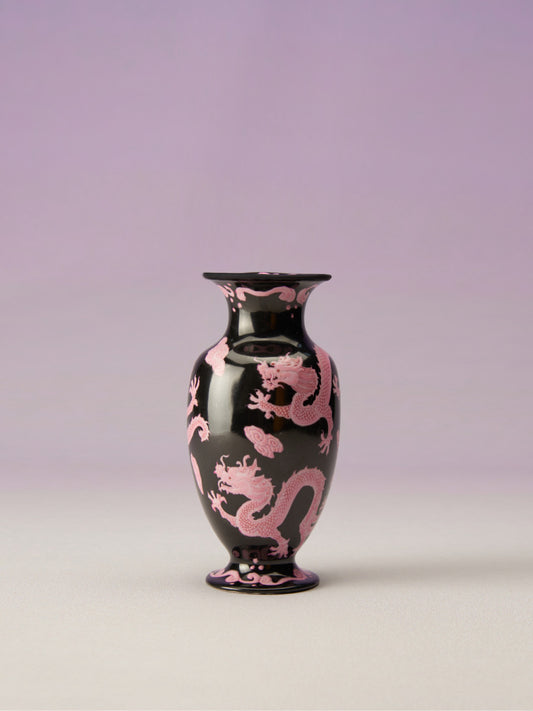 Handcrafted Pink Dragon Black Vase