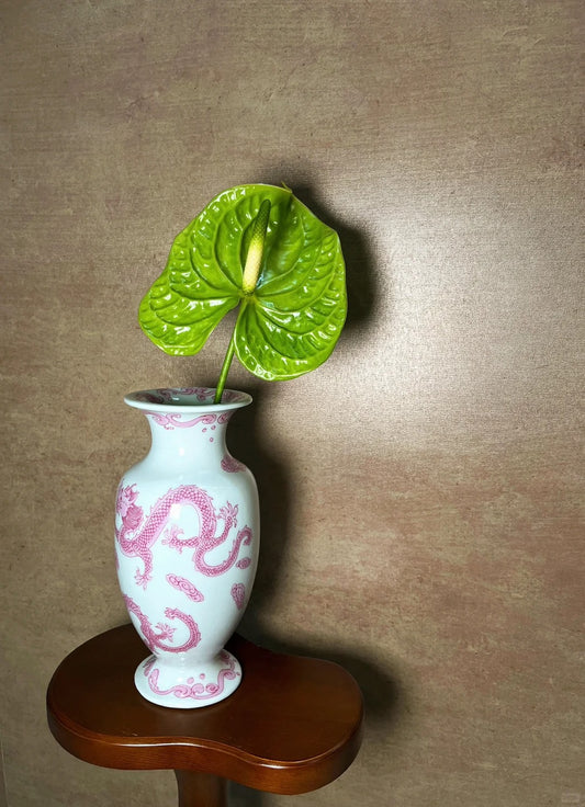 Handcrafted Pink Dragon White Vase