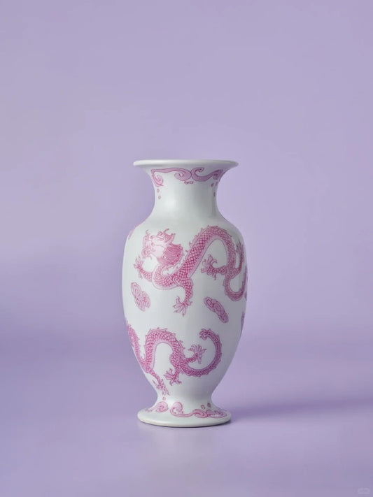 Handcrafted Pink Dragon White Vase