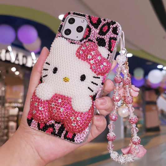 Handcrafted Rhinestone  3D Hello Kitty Pink iPhone Case with Chain