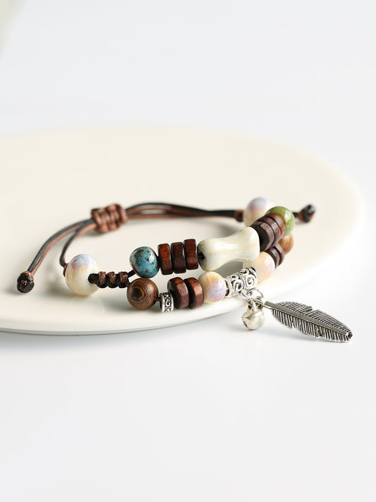 Handmade Ceramic Feather Double Layer Bracelet