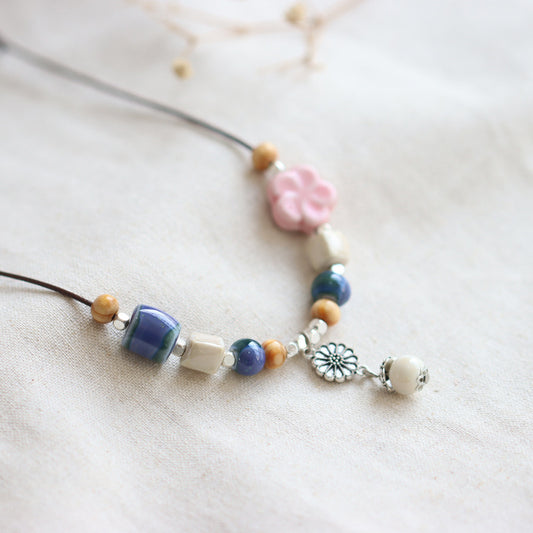 Handmade Ceramic Lotus Beaded Necklace